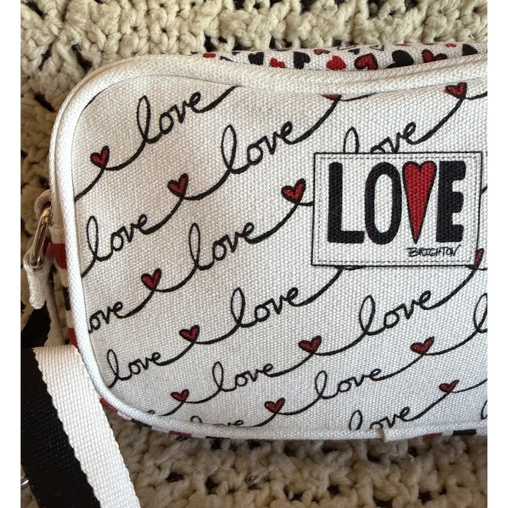 Brighton Love Scroll White Red and Black Canvas Crossbody Bag 8"x5"x2" - Picture 2 of 10